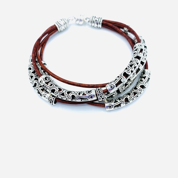 Hand Crafted Jewelry - 4 Strand Leather Bracelet Unisex